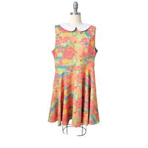 Smak Parlour Frog Park Dress 2X Peter Pan Collar Fit Flare Mod Novelty